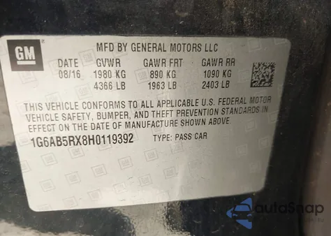 2017 Cadillac Ats Luxury из США, поврежденный, VIN 1G6AB5RX8H0119392